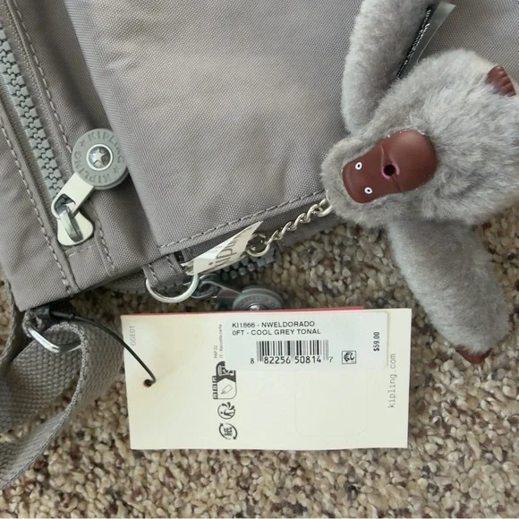 NWT Kipling “New Eldorado” Gray Tonal Crossbody Bag - Picture 3 of 7